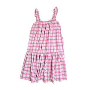 Simply Southern Dress Womens L Pink Blue Plaid Drop Waist Ruffle Coastal Chic